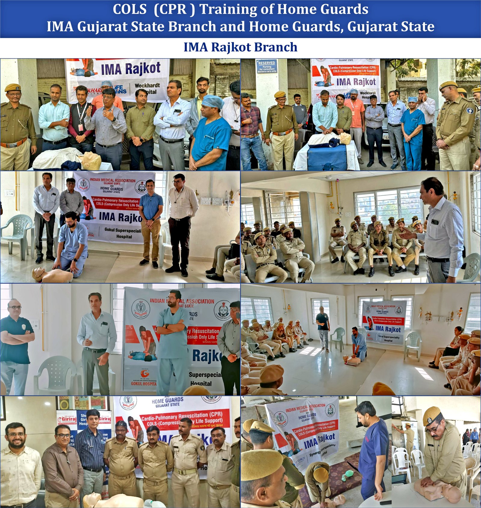 Large-scale community CPR training seminar with multiple training stations.